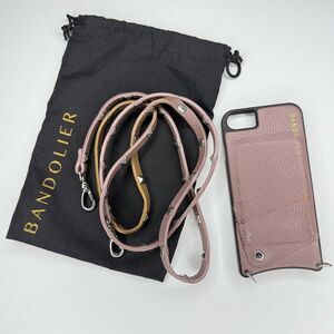 Bandolier Emma Crossbody Phone Case – Mauve Pebbled Leather with Studded Strap –